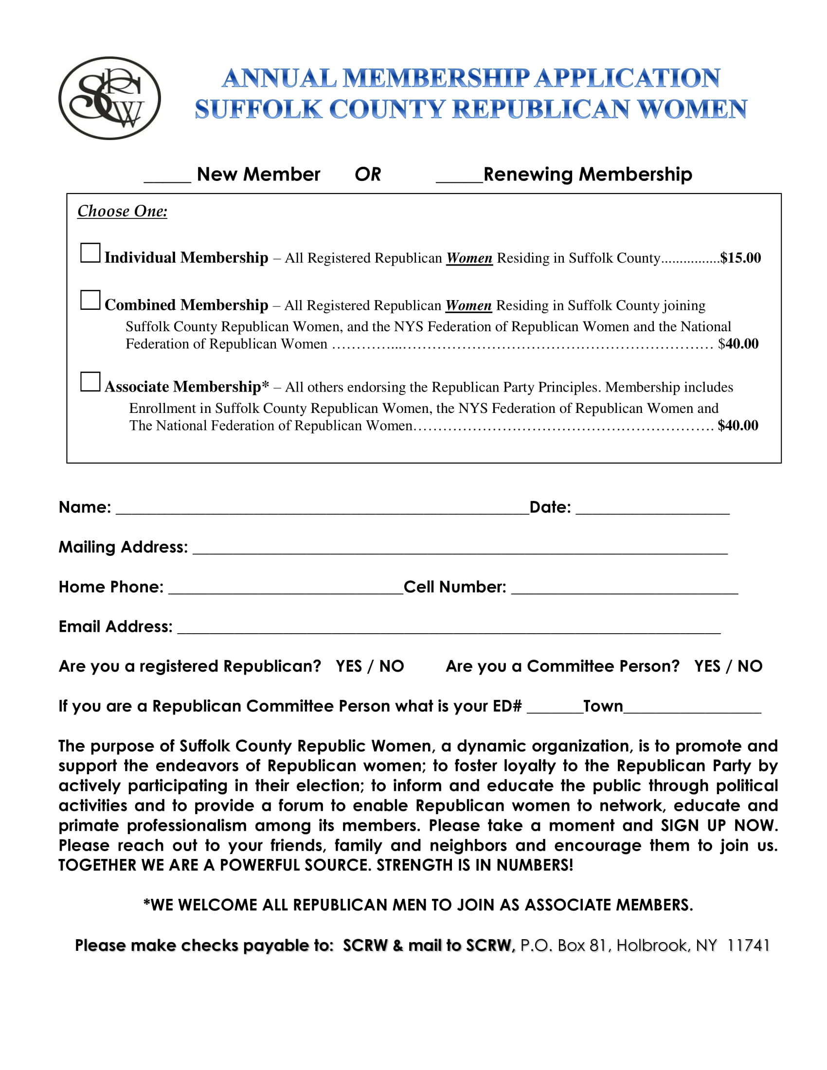 SCRW Membership Application Form
